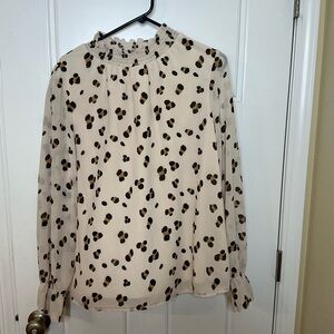 SHEIN Cream and Black Patterned Blouse